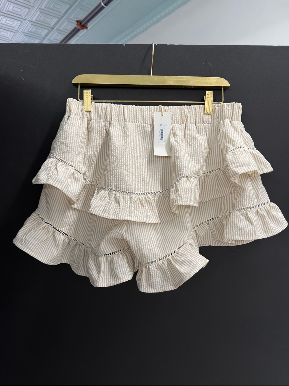 Altar'd State Cream & White Striped Ruffled Mini Shorts - Picture 2 of 4